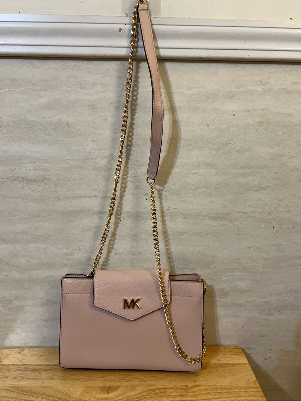 Michael Kors Mott Leather Convertible Pink Crossbody Shoulder Bag